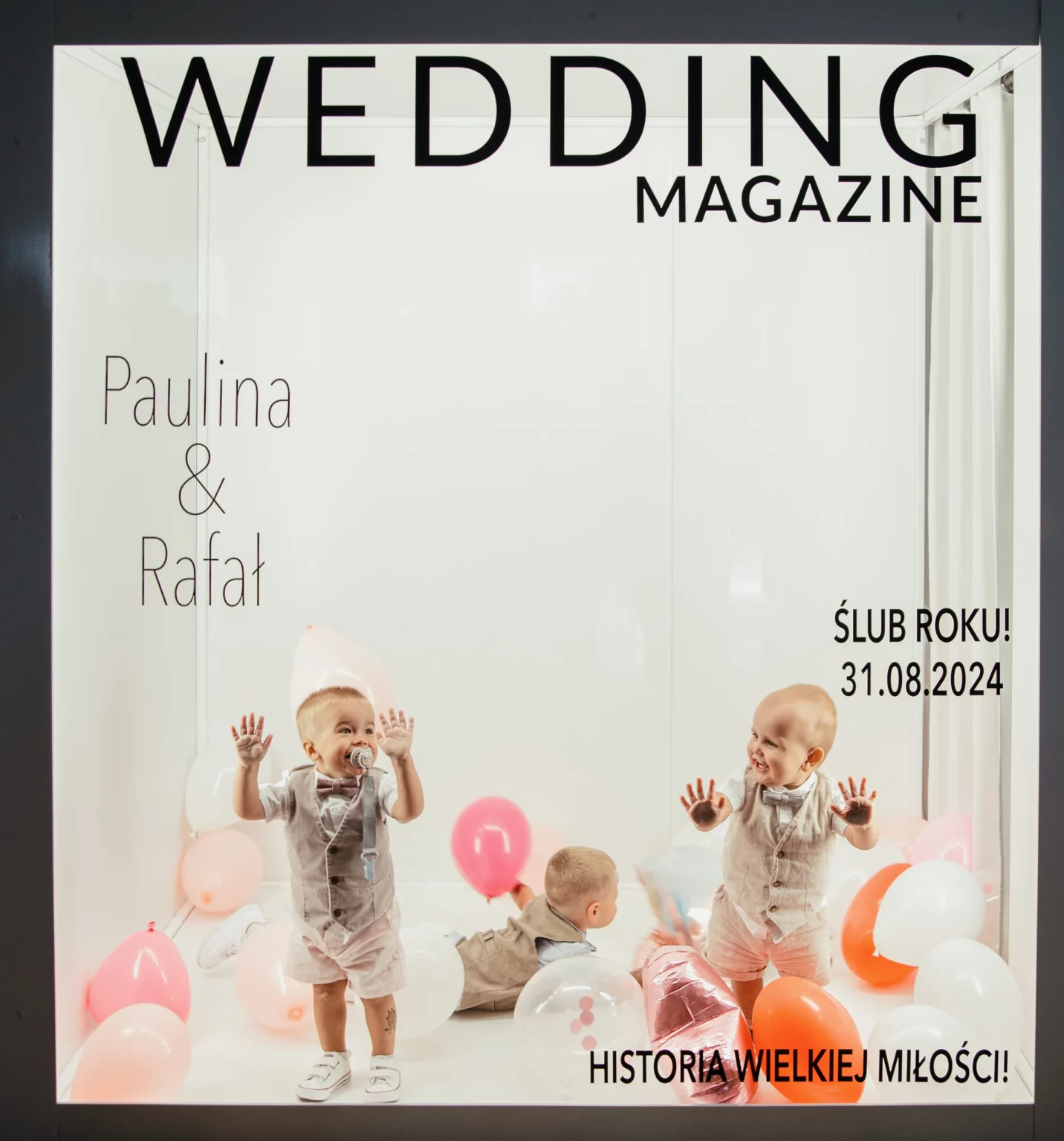 Paulina i Rafał — personalizowana okładka ślubnej gazety.
